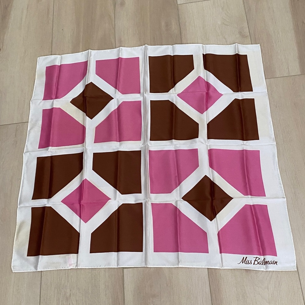 Miss Balmain Pink and Brown Geometric Scarf